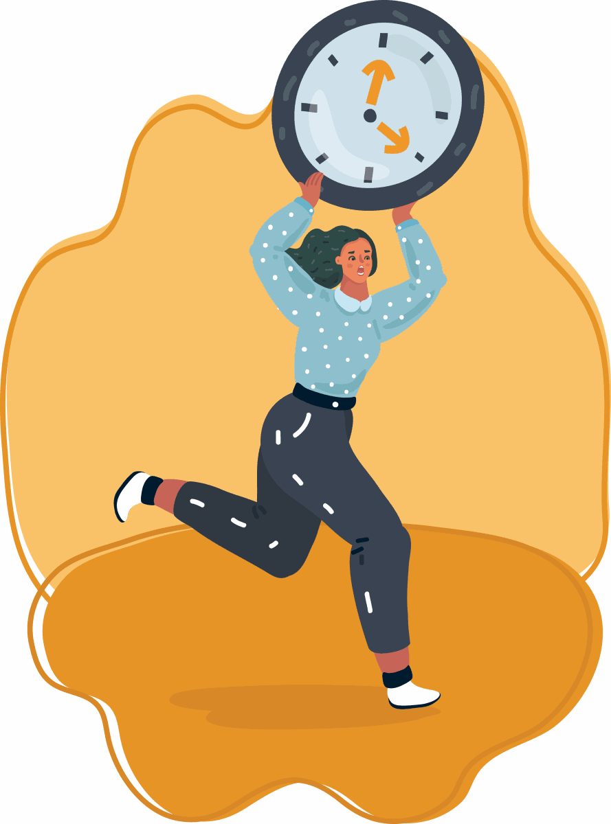 Tiny woman running with clock